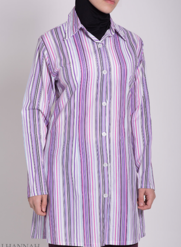 Tunik kancing depan dengan motif garis-garis